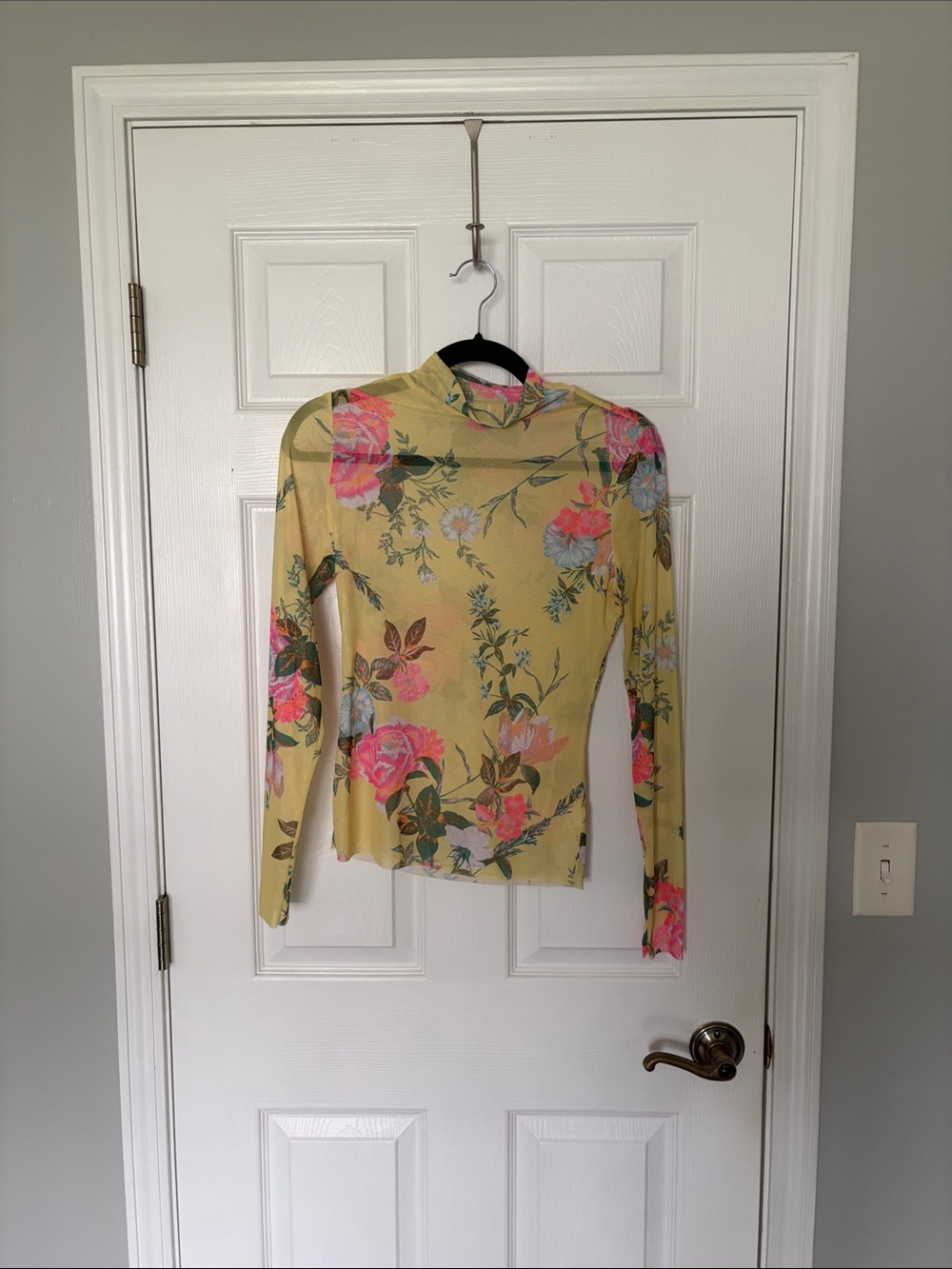 Mock neck floral sheer top